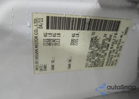 2011 Nissan Maxima 3.5 Sv z USA, uszkodzony, nr VIN 1N4AA5AP0BC846226